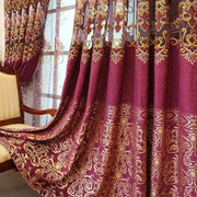 rideau bordeaux or motif floral baroque opaque voilage transparent øillets