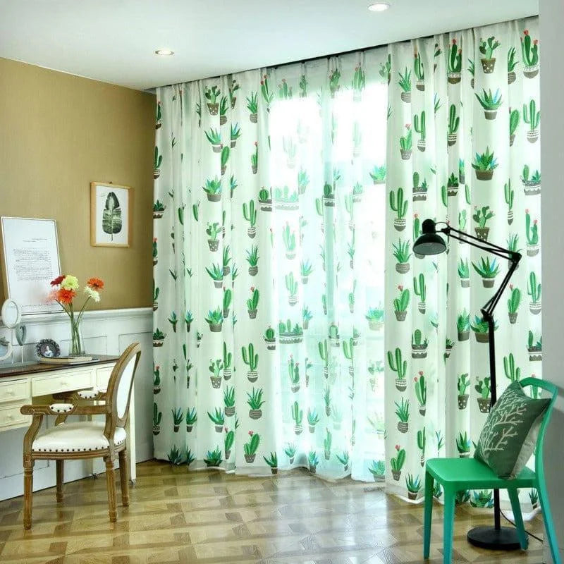 Rideaux à motifs de cactus pour décoration intérieure. Apportez une touche de nature et de fraîcheur à votre pièce avec ces rideaux aux imprimés de plantes succulentes et cactus. Idéal pour créer une atmosphère apaisante et accueillante dans votre salon ou chambre. Parfait pour les amateurs de design botanique et de décoration végétale.