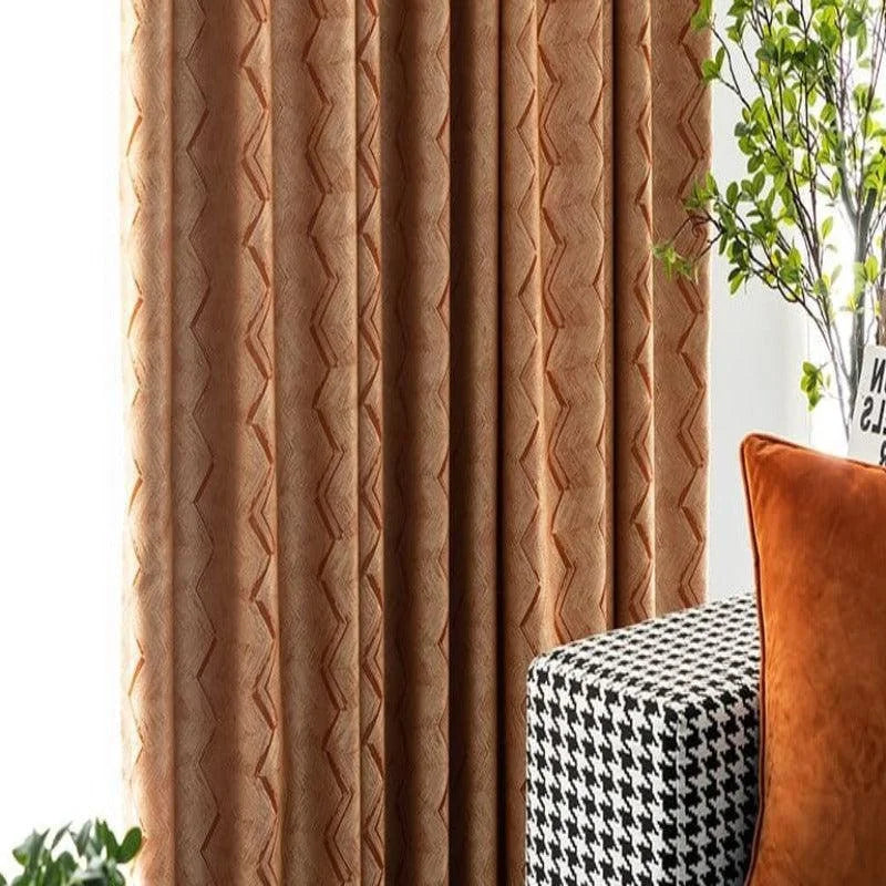 Rideau décoratif avec motif géométrique, couleur terre cuite, idéal pour ajouter une touche de chaleur et d'élégance à votre intérieur. Parfait pour le salon ou la chambre, ce rideau offre une ambiance accueillante et moderne.