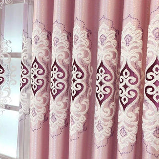 rideau chambre floral rose violet blanc satiné semi transparent romantique