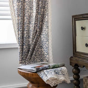 rideau semi transparent motif floral vintage beige bleu foncé dentelle øillet boisclair