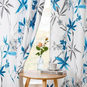 rideau floral moderne blanc bleu gris asiatique métalliques polyester haute qualité