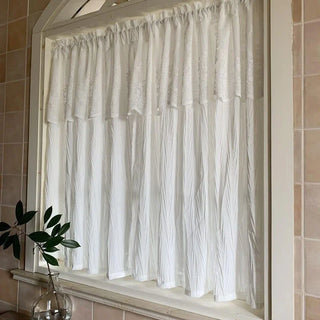 rideau blanc texturé plissé semi transparent décoration champêtre tringle rideaux chambre