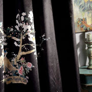 rideau cuisine noir floral opaque asiatique plis flamands passe tringle galon fronceur oeleets decoration