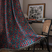 rideau bohème bleu marine rouge vert motif cerises feuilles opacité métalliques 150x240cm