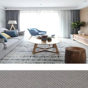 rideau chambre moderne gris blanc bleu motifs chevron opacité totale minimaliste plis flamands passe