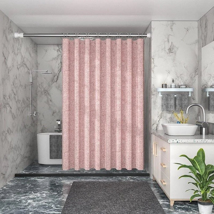 Rideau de douche élégant de couleur rose, idéal pour apporter une touche moderne à votre salle de bain. Ce rideau offre une protection optimale contre les éclaboussures d'eau et s'intègre parfaitement dans un décor contemporain avec ses tons marbrés apaisants. Accessoire indispensable pour une salle de bain chic et fonctionnelle, il allie style et praticité.