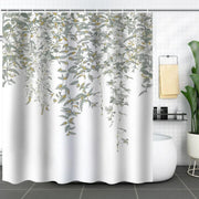 rideau douche blanc motifs floraux botanique naturel cascade tringle rideau anneaux baignoire blanche plantes