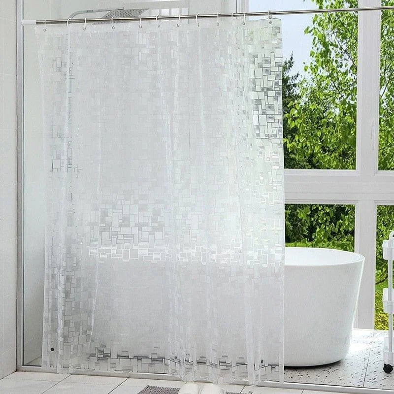 Rideau de douche élégant avec motifs géométriques translucides, parfait pour ajouter une touche moderne à votre salle de bains. Ce rideau s'intègre aisément dans n'importe quel décor grâce à son design discret et contemporain, tout en offrant une excellente intimité. Adapté pour les douches de différentes tailles, il est facile à installer et à entretenir, idéal pour une salle de bains lumineuse et accueillante.