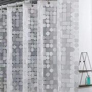 rideau douche anti moisissure blanc gris motifs géométriques semi transparent moderne aspect texturé