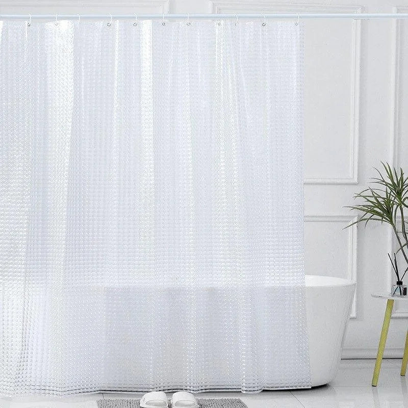 Rideau de douche blanc transparent pour salle de bain moderne, élégant et fonctionnel. Parfait pour préserver l'intimité tout en laissant passer la lumière. Idéal pour ajouter une touche contemporaine à votre espace bain avec un entretien facile. Accessoire essentiel pour une salle de bain design et pratique.