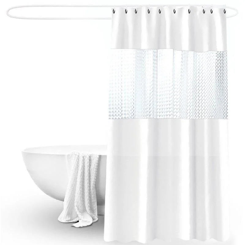 Rideau de douche moderne avec motif translucide, idéal pour une salle de bain élégante. Optimisez votre espace avec cet accessoire fonctionnel et esthétique. Facile à installer, il garantit une protection contre les éclaboussures et ajoute une touche sophistiquée à votre décoration intérieure. Parfait pour toutes les tailles de baignoires et douches.
