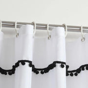 rideau douche blanc pompons noirs bohème opaque 180x180cm 180x200cm