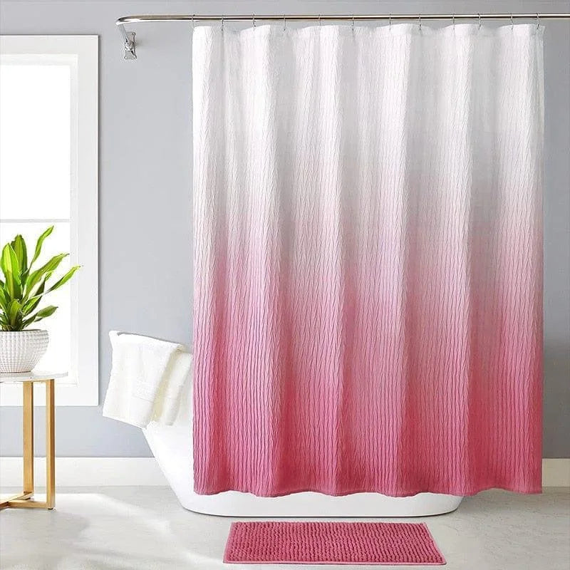 Rideau de douche moderne avec dégradé de couleurs rose et blanc, parfait pour ajouter une touche élégante à votre salle de bain. Ce rideau allie style contemporain et fonctionnalité, idéal pour les décorations d'intérieur modernes. Transformez votre espace avec cet accessoire de salle de bain attrayant et pratique.