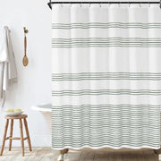 rideau douche blanc lignes horizontales gris rustique minimaliste opacité moyenne tringle métal