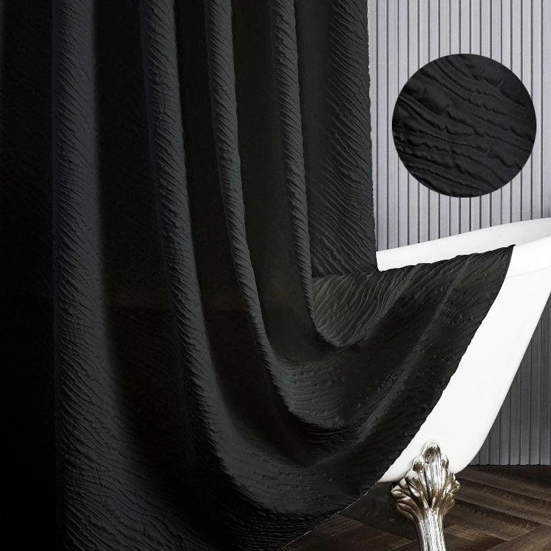 Rideau de douche élégant noir, design texturé, apporte une touche moderne à votre salle de bain. Idéal pour une déco contemporaine et stylée. Parfait pour rehausser l'esthétique de votre espace avec un look sophistiqué.