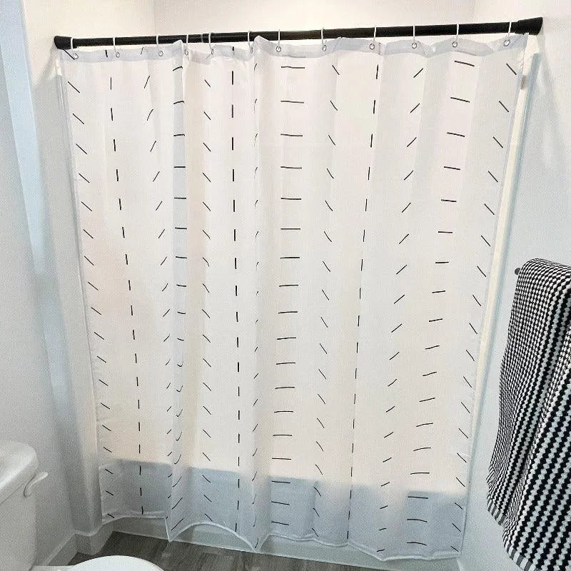 Rideau de douche élégant et moderne avec motifs géométriques, ajoutant une touche contemporaine à votre salle de bains. Accessoire essentiel pour préserver la propreté de votre espace tout en apportant une note de style unique. Facile à installer et parfait pour toutes les configurations de salle de bains.