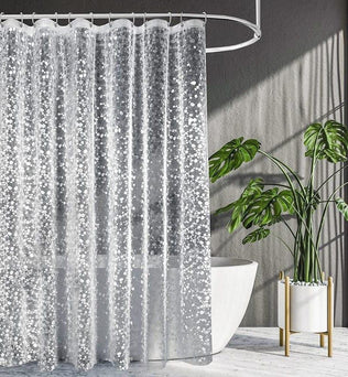Rideau de douche moderne avec motifs à pois, idéal pour une décoration élégante de salle de bain. Ce rideau, à la fois esthétique et fonctionnel, transforme votre espace de douche en un lieu chic et contemporain. Parfait pour ajouter une touche de style et de sophistication à votre intérieur. Facile à installer, il s'adapte à tout type de baignoire.