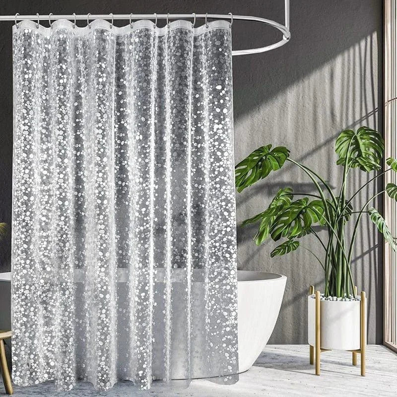 Rideau de douche moderne avec motifs à pois, idéal pour une décoration élégante de salle de bain. Ce rideau, à la fois esthétique et fonctionnel, transforme votre espace de douche en un lieu chic et contemporain. Parfait pour ajouter une touche de style et de sophistication à votre intérieur. Facile à installer, il s'adapte à tout type de baignoire.
