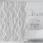 Rideau de douche moderne avec motifs ondulés dans une salle de bain élégante. Ce rideau de douche blanc et gris ajoute une touche design et contemporaine à votre espace, tout en offrant intimité et praticité. Parfait pour compléter une décoration intérieure sophistiquée et épurée. Convient à toutes les tailles de salle de bain, optimisant l'esthétique et la fonctionnalité.