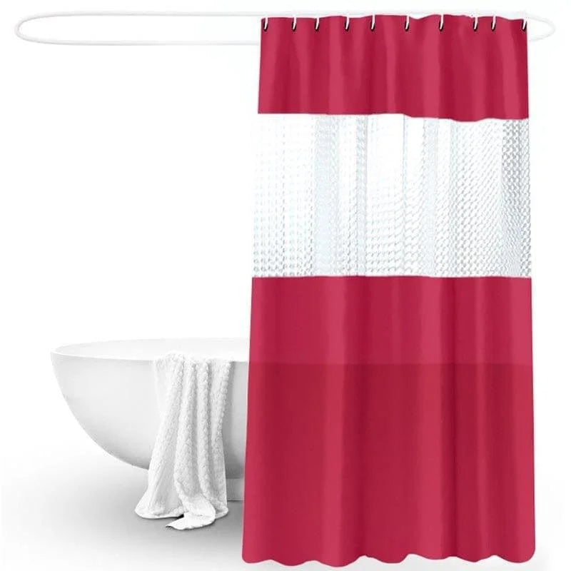 Rideau de douche rouge et blanc moderne, idéal pour ajouter une touche de couleur et de style à votre salle de bain. Ce rideau suspendu offre une protection efficace contre les éclaboussures, tout en apportant une note décorative élégante. Parfait pour une ambiance contemporaine, il s'intègre harmonieusement dans divers décors de salles de bain.
