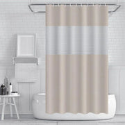 rideau douche moderne beige gris texturé métalliques tringle minimaliste