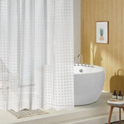 rideau douche semi transparent motifs circulaires texture moderne blanc tringle crochet fixations