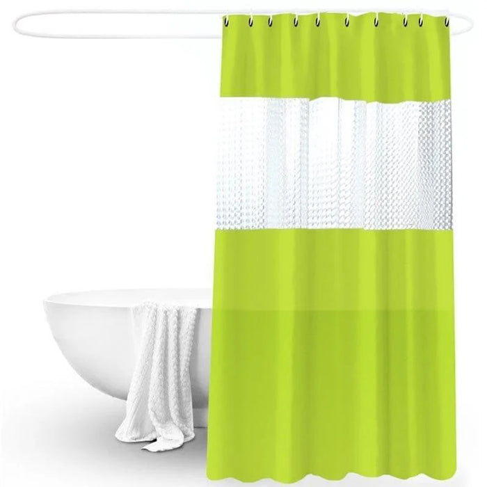 Rideau de douche vert avec motif transparent. Ce rideau moderne ajoute une touche élégante à votre salle de bain. Idéal pour préserver l'intimité tout en laissant passer la lumière. Accessoire indispensable pour une décoration contemporaine.
