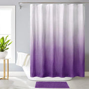 rideau douche violet dégradé blanc moderne plissé tapis assorti baignoire fenêtre plante verte minimaliste