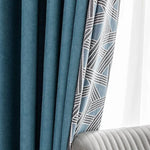 Rideau élégant bleu avec motif géométrique moderne, idéal pour sublimer votre salon ou chambre à coucher. Apporte une touche de style et de sophistication à votre intérieur tout en offrant une excellente protection contre la lumière. Design contemporain et chic pour un espace de vie raffiné.