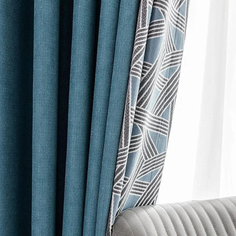 Rideau élégant bleu avec motif géométrique moderne, idéal pour sublimer votre salon ou chambre à coucher. Apporte une touche de style et de sophistication à votre intérieur tout en offrant une excellente protection contre la lumière. Design contemporain et chic pour un espace de vie raffiné.