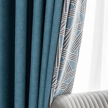 Rideau élégant bleu avec motif géométrique moderne, idéal pour sublimer votre salon ou chambre à coucher. Apporte une touche de style et de sophistication à votre intérieur tout en offrant une excellente protection contre la lumière. Design contemporain et chic pour un espace de vie raffiné.