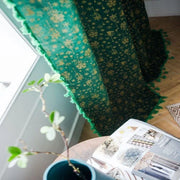 rideau décoration noël motif végétal doré vert pompons semi transparent vintage
