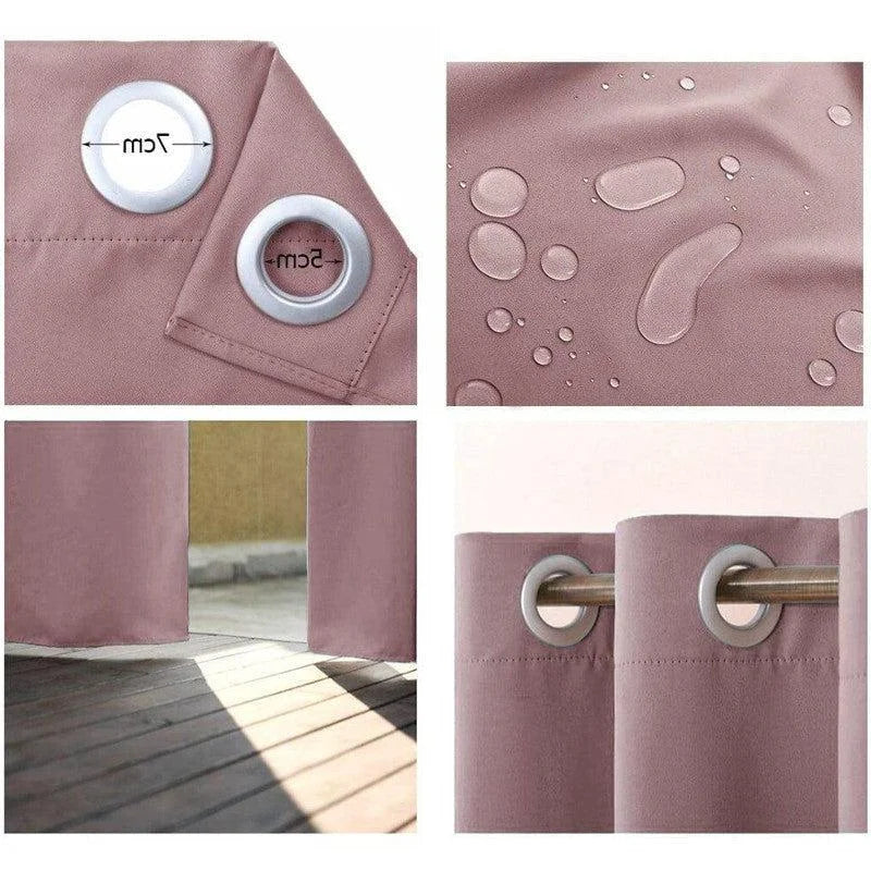 Rideau opaque rose avec œillets, résistant à l'eau, idéal pour bloquer la lumière et préserver l'intimité. Parfait pour la décoration intérieure moderne, ce rideau combine fonctionnalité et élégance. Disponible avec des œillets de large diamètre pour une installation facile. Parfait pour les pièces à vivre, chambres et bureaux.