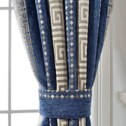 rideau porte fenêtre intérieur bleu foncé motifs géométriques texturé classique