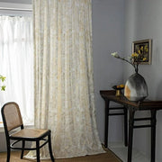 rideau porte intérieur semi transparent motif feuilles dorées tissu texturé bohème chic decoration interieur