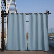 rideau extérieur bleu turquoise tissu texturé opacité légère transparence contemporain pergola