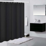 rideau douche noir uni moderne tringle métalliques tapis serviette salle bain