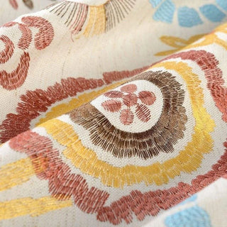 rideau voilage transparent motif floral texturé bohème ethnique vintage passe tringle beige crème