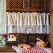 rideau rustique tissu texturé beige motif cerises semi transparent tringle vintage decoration chambre cuisine
