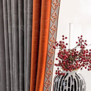 rideau polyester gris orange motif géométrique moderne opaque transparent voilage asiatique