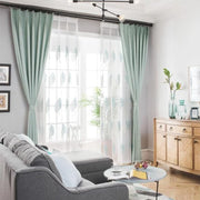 rideau semi opaque motif feuilles transparent voilage moderne tringle vert menthe blanc
