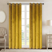 rideau velours jaune marron nuance plis verticaux opacité totale øillets tringle chambre enfant meuble
