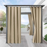 rideau extérieur balcon beige noir métalliques tissu uni contemporain protection solaire decoration extérieure