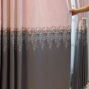 rideaux fleuris rose gris opaques dégradés métalliques tringle