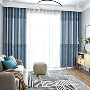 rideau moderne bleu gris rayures vertical voilage transparent opaques øilletés