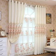 rideau floral semi transparent rose blanc crème or motifs dorés romantique classique tringle 150