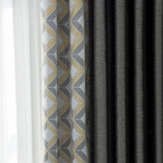 rideau moderne multi couches blanc gris jaune motif géométrique passe tringle opaques transparents