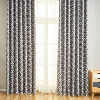 rideau gris blanc motif géométrique semi transparent moderne texturéDecorationIntérieurPatteFixationPanneauDouble