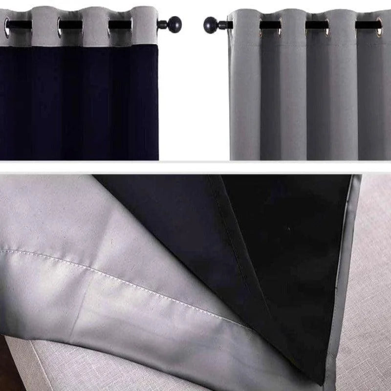 Rideaux occultants bicolores pour un intérieur moderne. Ces draperies élégantes assurent une parfaite isolation lumineuse et thermique. Idéales pour la chambre ou le salon, elles ajoutent une touche de sophistication à votre décoration. Installation facile grâce à leur système d'œillets. Convient à toutes les tringles standards.
